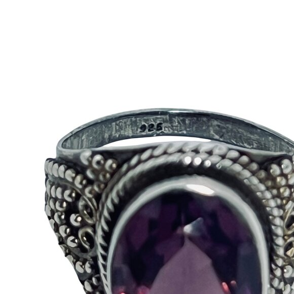 Vintage Sterling Silver Oval Pink Glass Ring Sz 6 1/2 (R137) - Picture 8 of 8